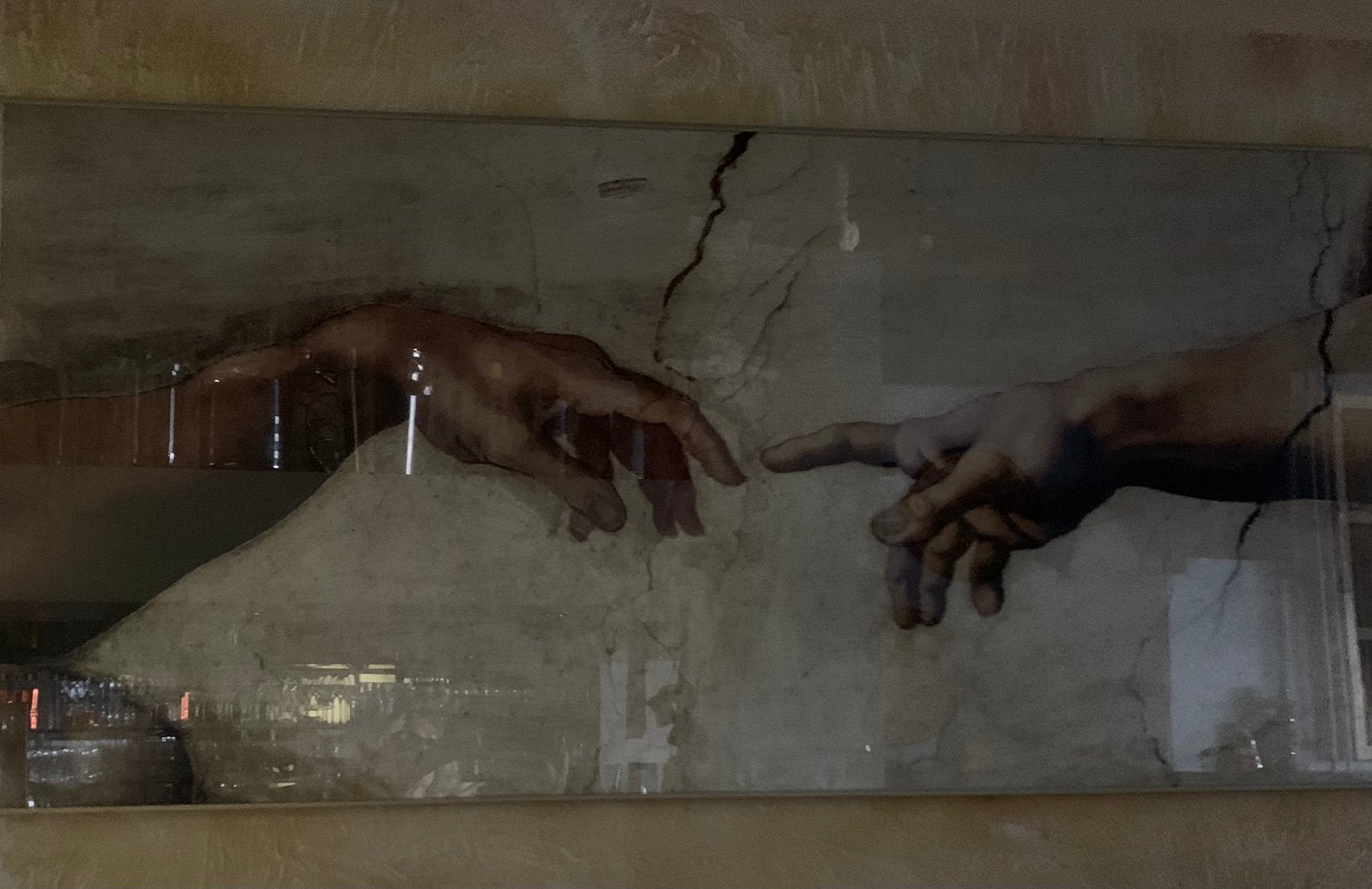 Handen van God en Adam, ingelijste poster XXL, Verzamelen, Ophalen, Met lijst, Deurposter of groter, Rechthoekig Liggend