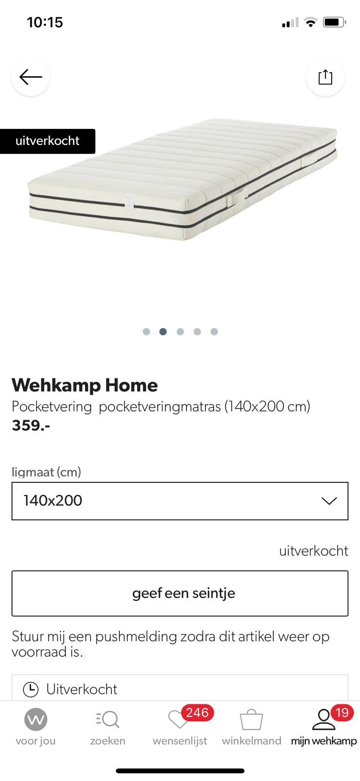 Matras 140x200 wehkamp’s own pocketvering, Ophalen, Zo goed als nieuw, Tweepersoons, 140 cm