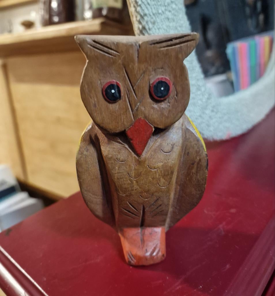 Vintage Houten Uil Beeldje, Antiek en Kunst, Ophalen