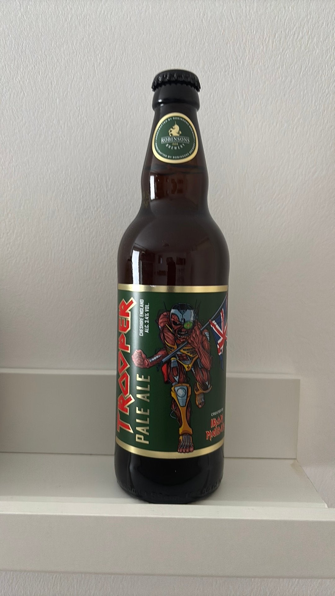 Iron Maiden Trooper bierfles, Ophalen of Verzenden, Zo goed als nieuw, Overige typen