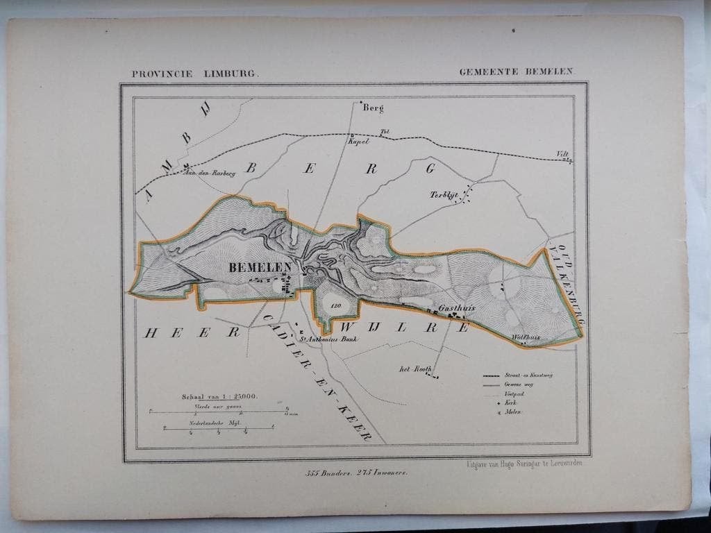 7 / Gemeente Bemelen Limburg Litho uit 1866 door J., Ophalen of Verzenden