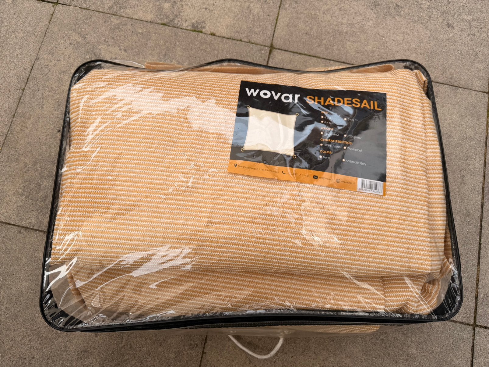 Schaduwdoek vierkant 6mx6m zand kleur (zgan), Ophalen, Zo goed als nieuw