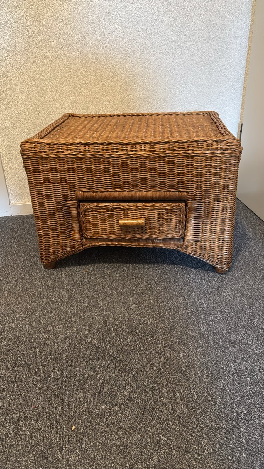 Rotan hocker met lade - Vintage opbergmeubel, Ophalen, Gebruikt
