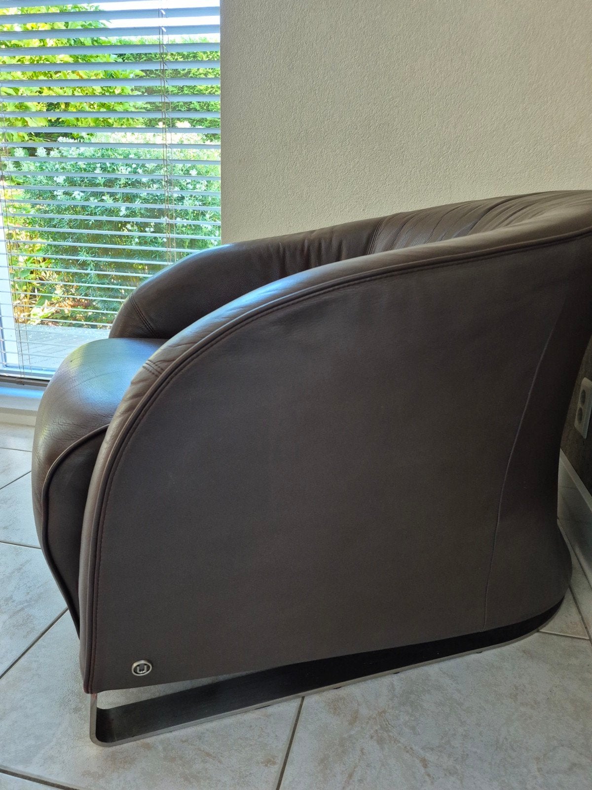 Natuurlijk Lederen Fauteuil - Natuzzi, Ophalen, Bruin, Leer, Zo goed als nieuw
