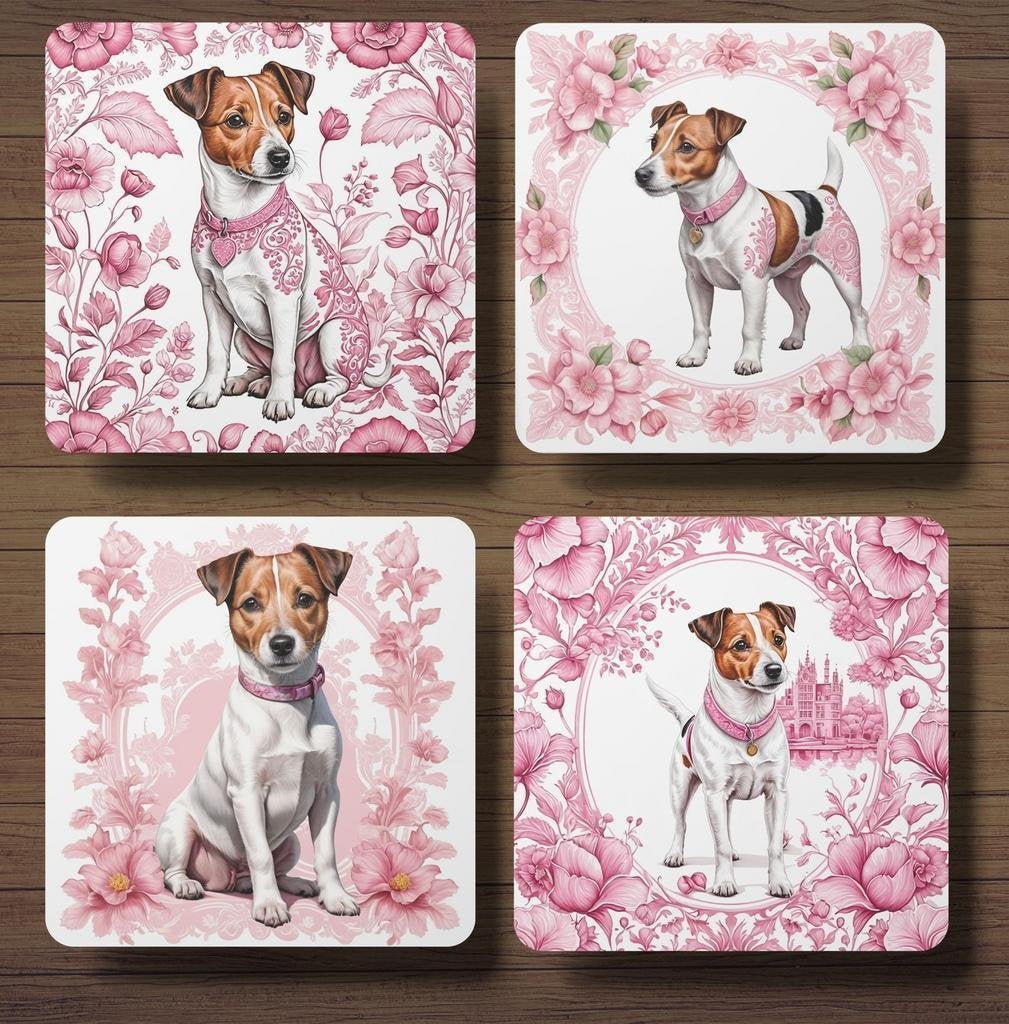 Jack Russell Terriër Delfts Roze onderzetters met houder, Huis en Inrichting, Ophalen of Verzenden, Nieuw
