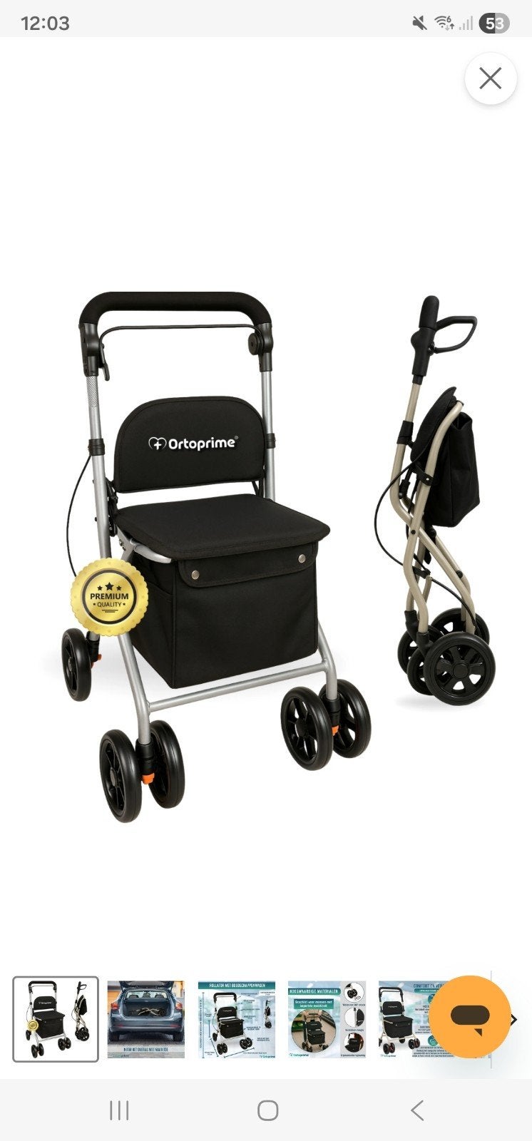 Rollator met 4 Wielen, Mand en Zitje, Diversen, Ophalen, Opvouwbaar, Zo goed als nieuw