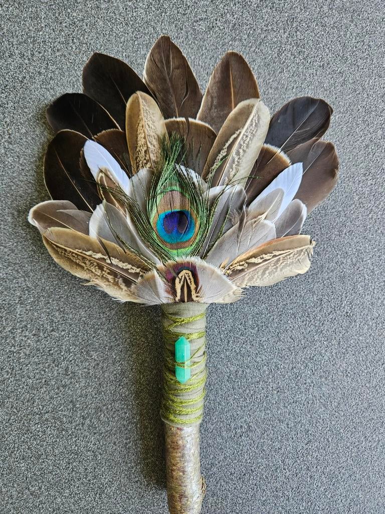 Smudge feathers aventurijn veren waaier reiki sjamaan wicca, Ophalen of Verzenden