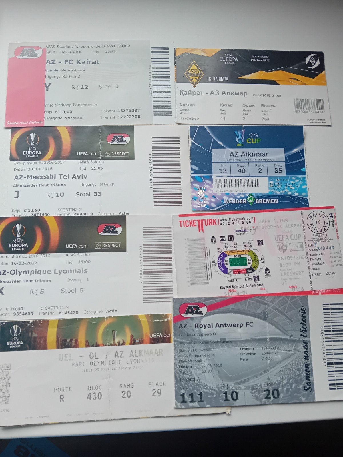 oude voetbal tickets az, Verzamelen, Ophalen of Verzenden, Zo goed als nieuw, AZ, Vaantje of Sjaal
