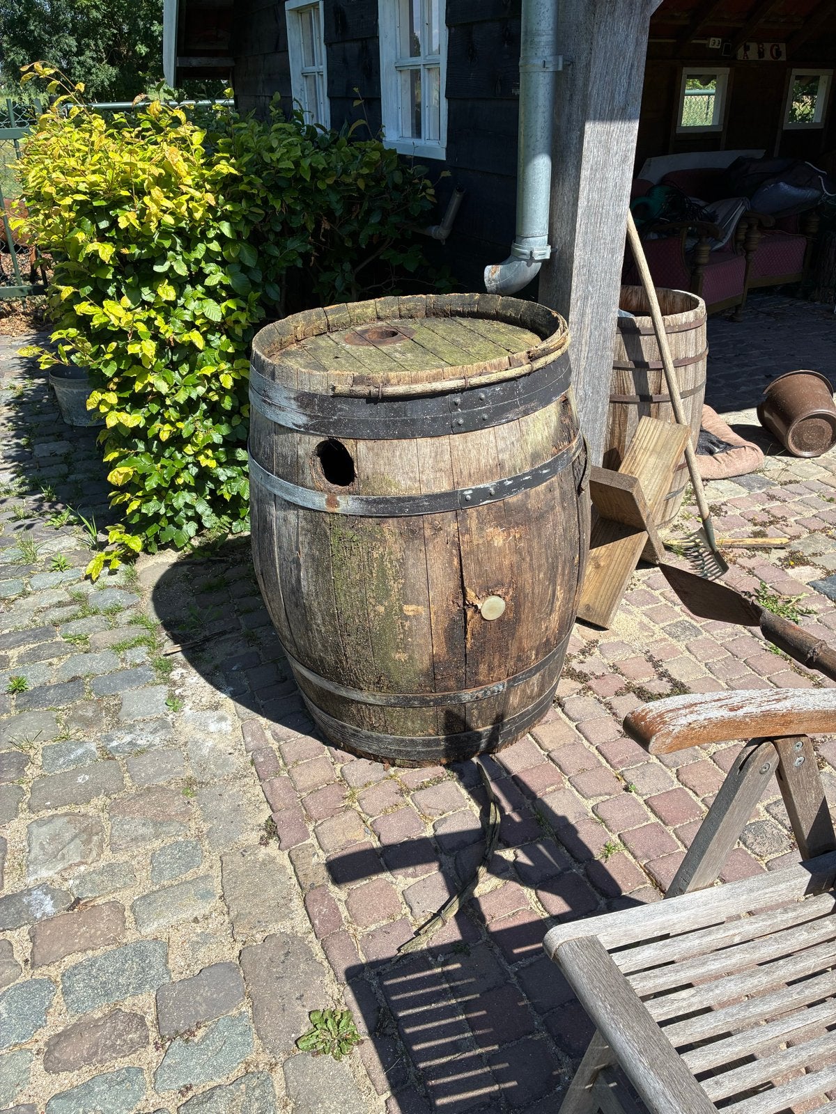 Oude houten wijnvat / regenton, Ophalen, Gebruikt