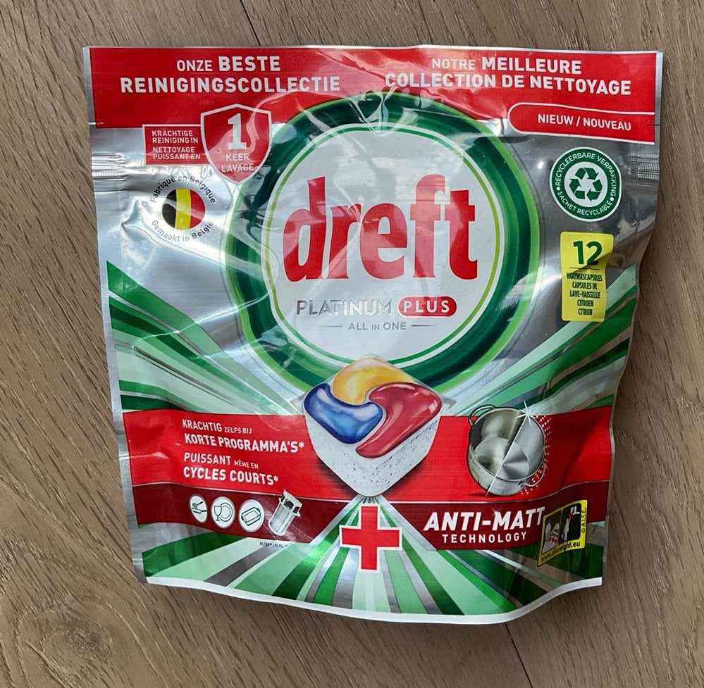 Dreft Platinum Plus All-in-One Vaatwastabletten (12 stuks), Ophalen, Nieuw, Kort programma