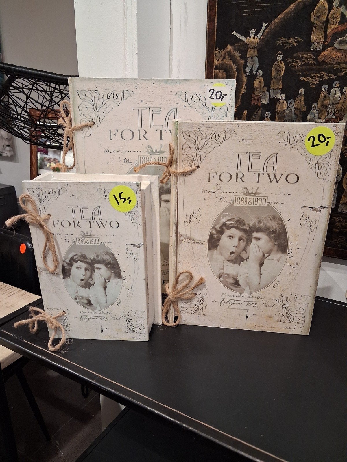 set van 3 brocante opberg boeken €45, Ophalen