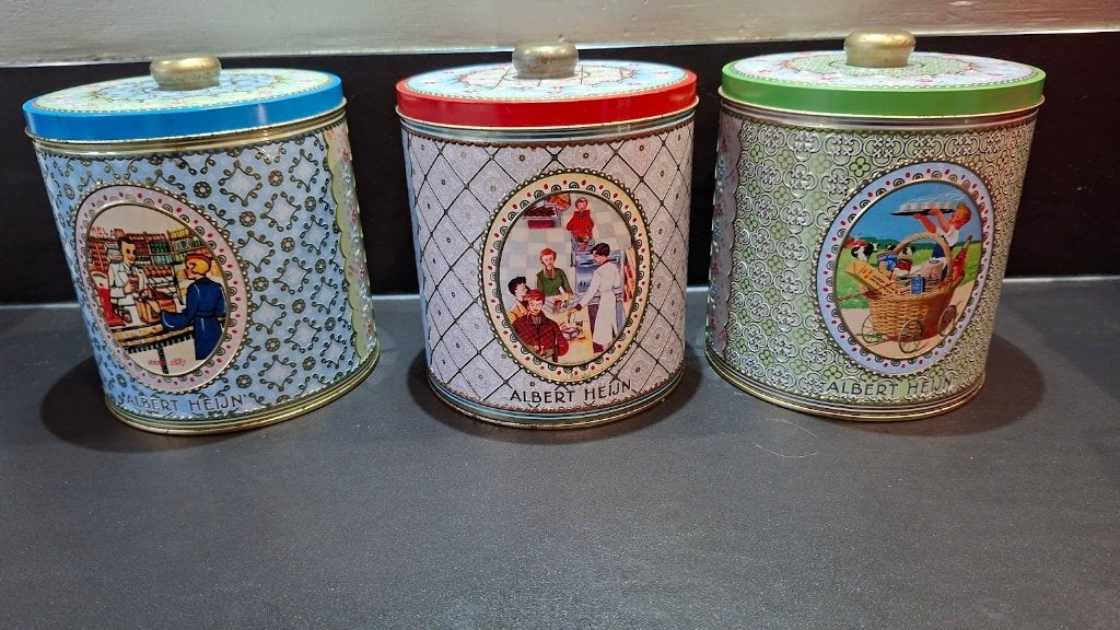 Retro set van 3 Albert Heijn Bewaarbussen, Ophalen, Huis en Inrichting