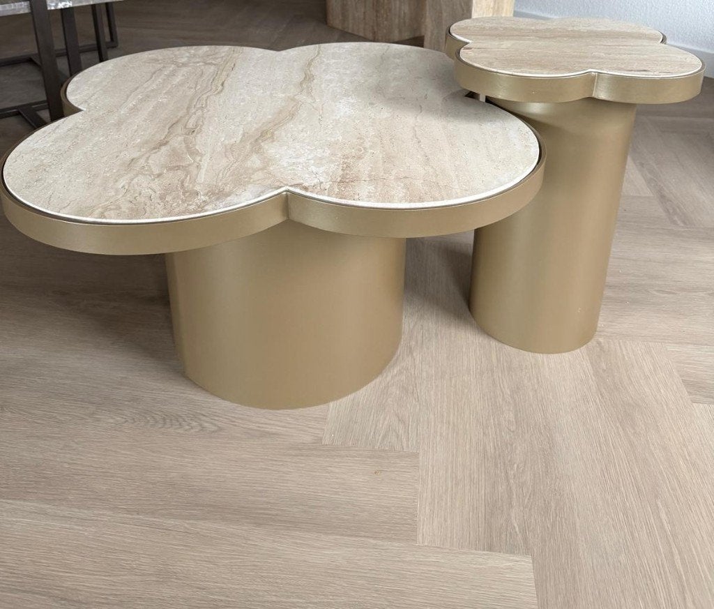 Organische salontafel + bijzettafel (bloemvorm), Huis en Inrichting, Tafels | Salontafels, Nieuw, 50 tot 100 cm, 50 tot 100 cm