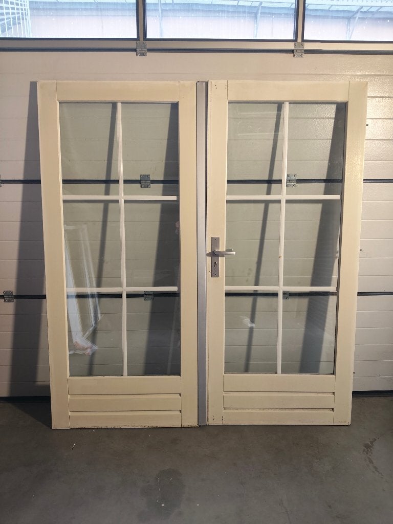 dubbele deuren met kruisroede in het glas, en 2 zijruiten, Ophalen, Gebruikt, 120 cm of meer, Buitendeur