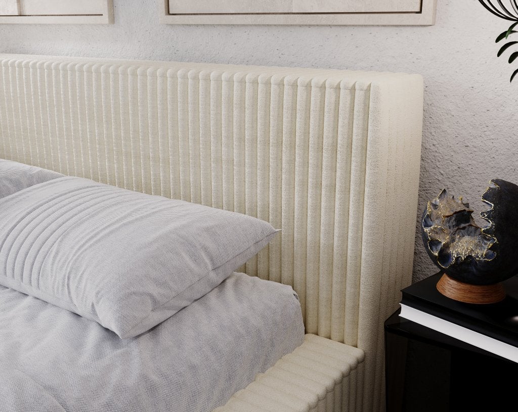 ACTIE Opbergbed 180 x 200 - Ribstof Creme | Zonder Matras, Verzenden, 180 cm, Nieuw, Tweepersoons