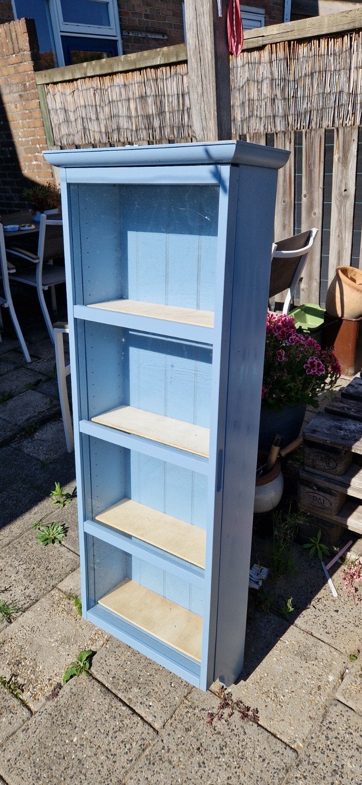 Keuken vitrinekast kast - Lichtblauw, Ophalen, Glas, 50 tot 100 cm, Landelijk