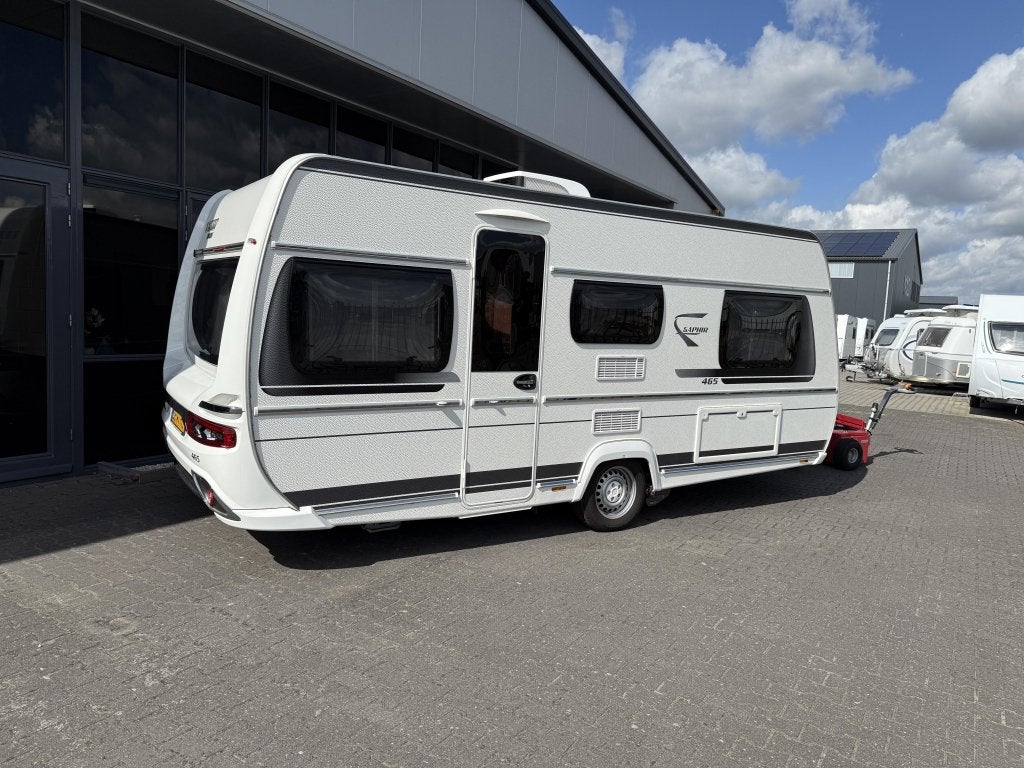Fendt Saphir 465 TG 2 Aparte bedden 202cm + Mover + Airco, Caravans en Kamperen, Lengtebed, Bedrijf, Treinzit, Schokbreker