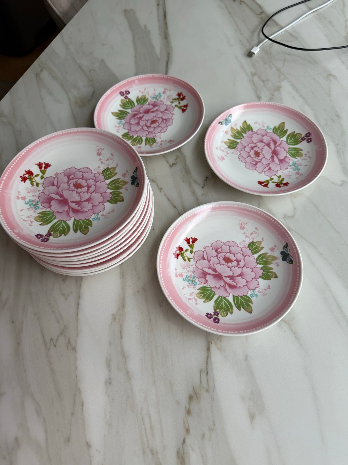 12 Albert Heijn servies gebaksbordjes met bloemmotief, Ophalen, Keramiek, Zo goed als nieuw, Albert Heijn