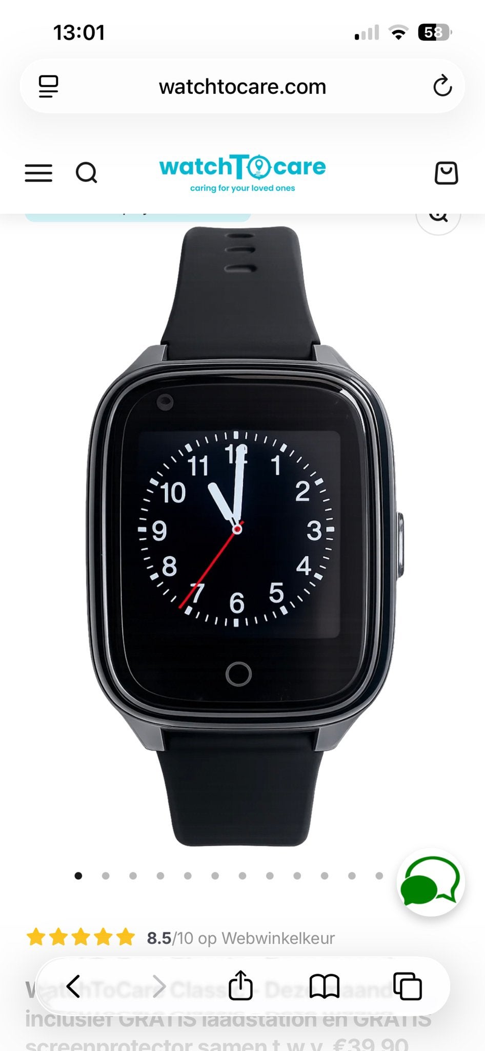 Watchtocare Classic 4G GPS Horloge - Zwart, Ophalen of Verzenden, GPS, Zo goed als nieuw, Zwart