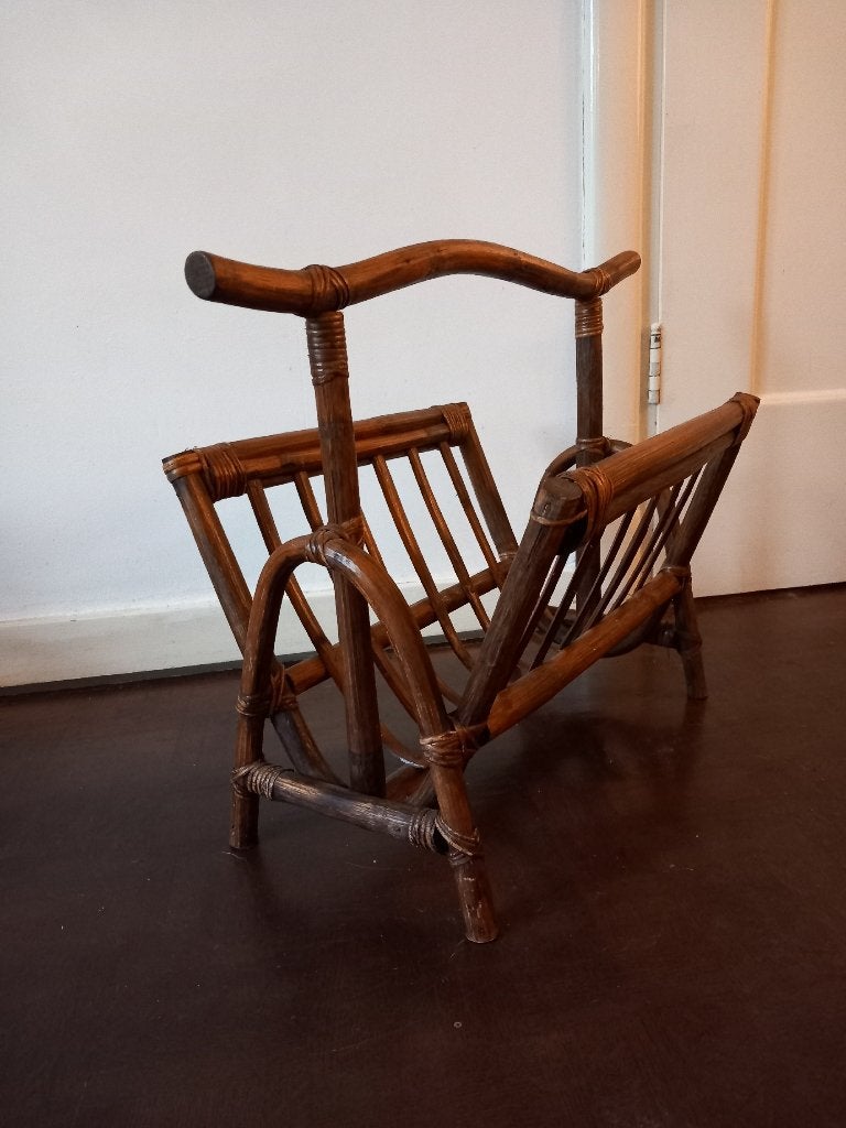 vintage boho bohemian bamboe rotan riet kranten lectuurbak, Ophalen of Verzenden, Zo goed als nieuw