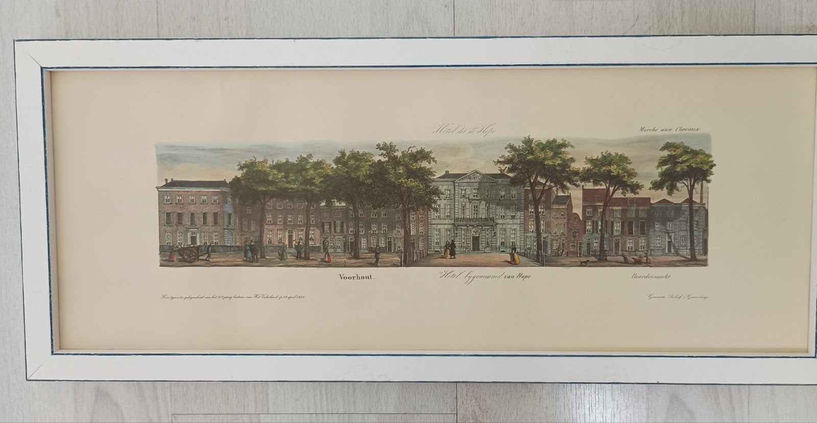 Oude prent van Haagse Lange Voorhout ingelijst zonder glas, Antiek en Kunst, Ophalen of Verzenden