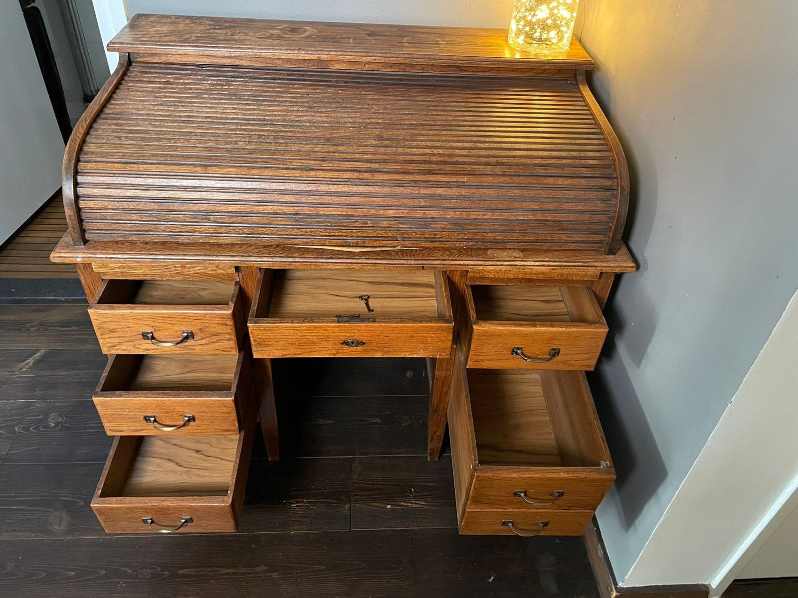 Antiek rolluikbureau eikenhout Secretair, Ophalen