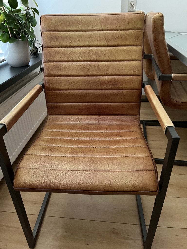 Echt lederen robuuste eetkamer stoelen, Ophalen, Robuust, industrieel, Gebruikt, Bruin
