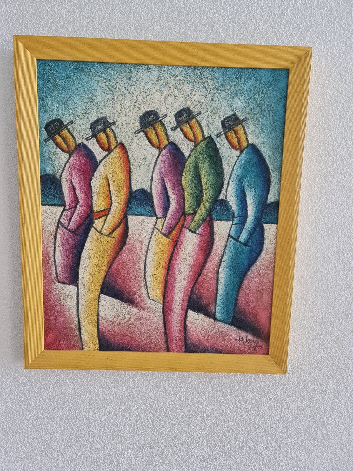 Uniek Schilderij 'De Vijf Mannen' - Gesigneerd B. Long, Ophalen of Verzenden