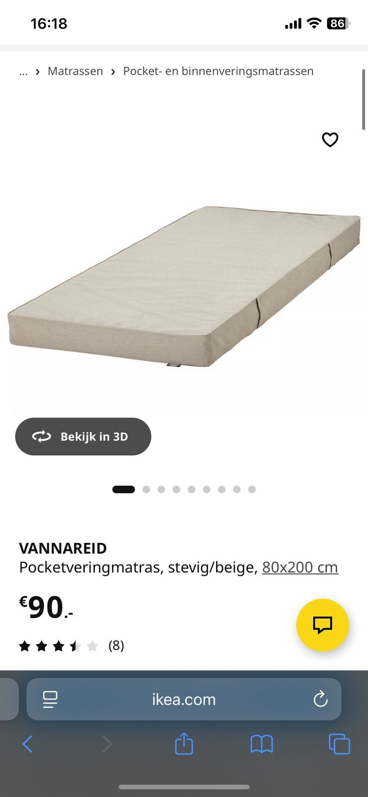 2 VANNAREID Matrassen, Ophalen of Verzenden, Gebruikt, Eenpersoons, 90 cm