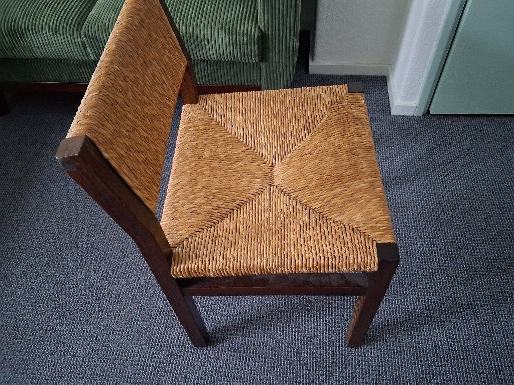 Stoelen van hout en riet, Huis en Inrichting, Stoelen, Gebruikt, Bruin, Vier, Jaren 70