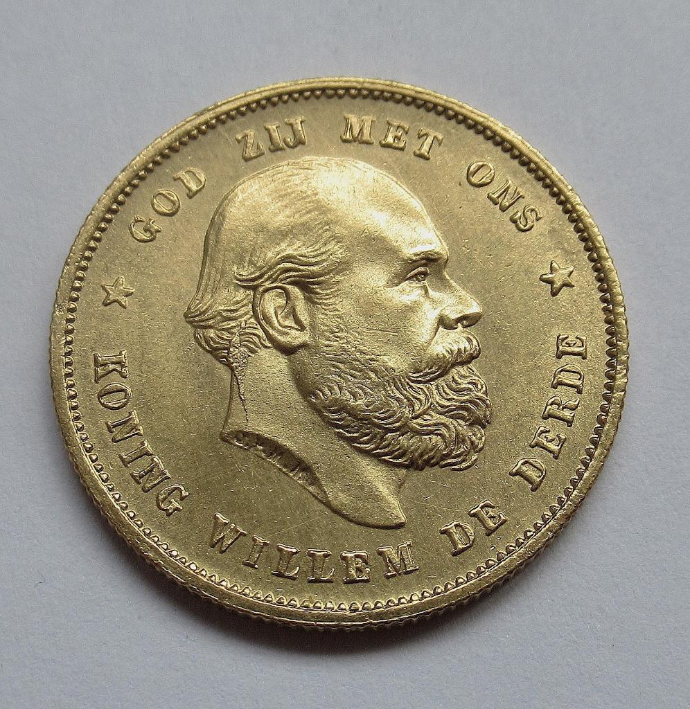 Nederland 10 gulden 1877, Verzenden, Koning Willem III, 10 gulden, Goud