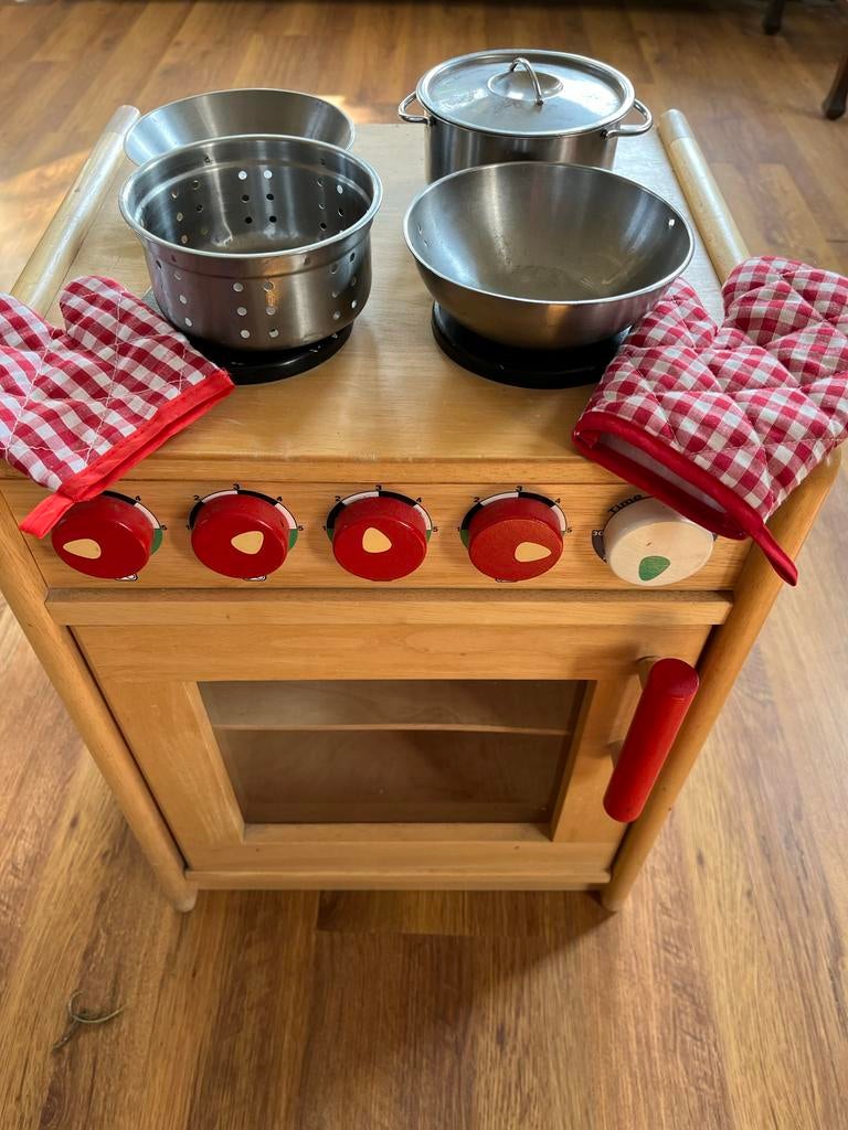 Houten Speelkeuken met Pannenset en Ovenwanten, Ophalen, Gebruikt, Hout, Speelkeuken