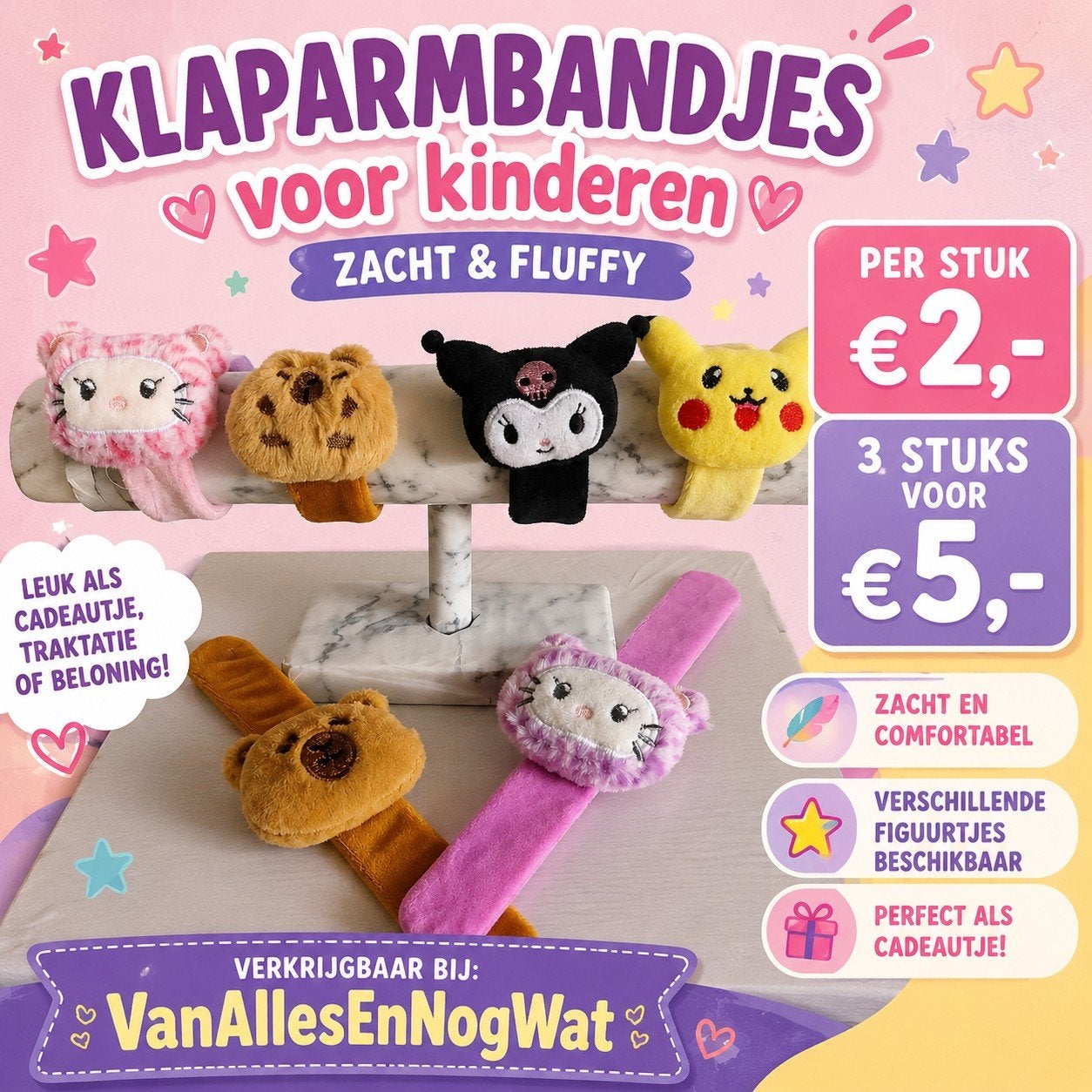 Zachte en Fluffy Klaparmbandjes voor Kinderen, Ophalen, Nieuw