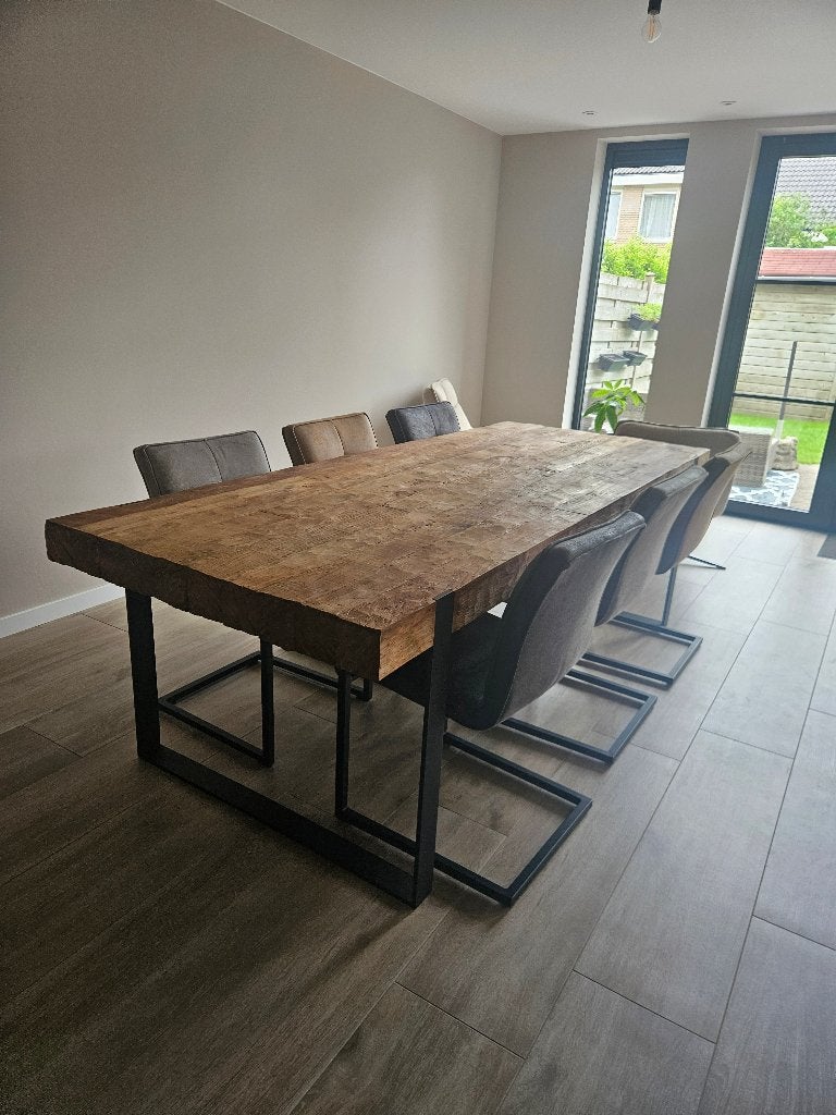 Eetkamertafel Vulcano 250cm - tafel teak hout, Huis en Inrichting, Tafels | Eettafels, Ophalen, Gebruikt, Teakhout, 200 cm of meer