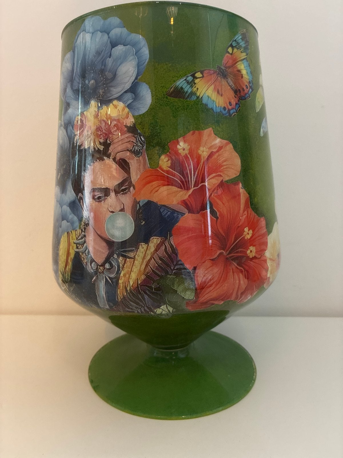 Unieke Groene Vaas met Frida Kahlo en Tropische Prints, Ophalen