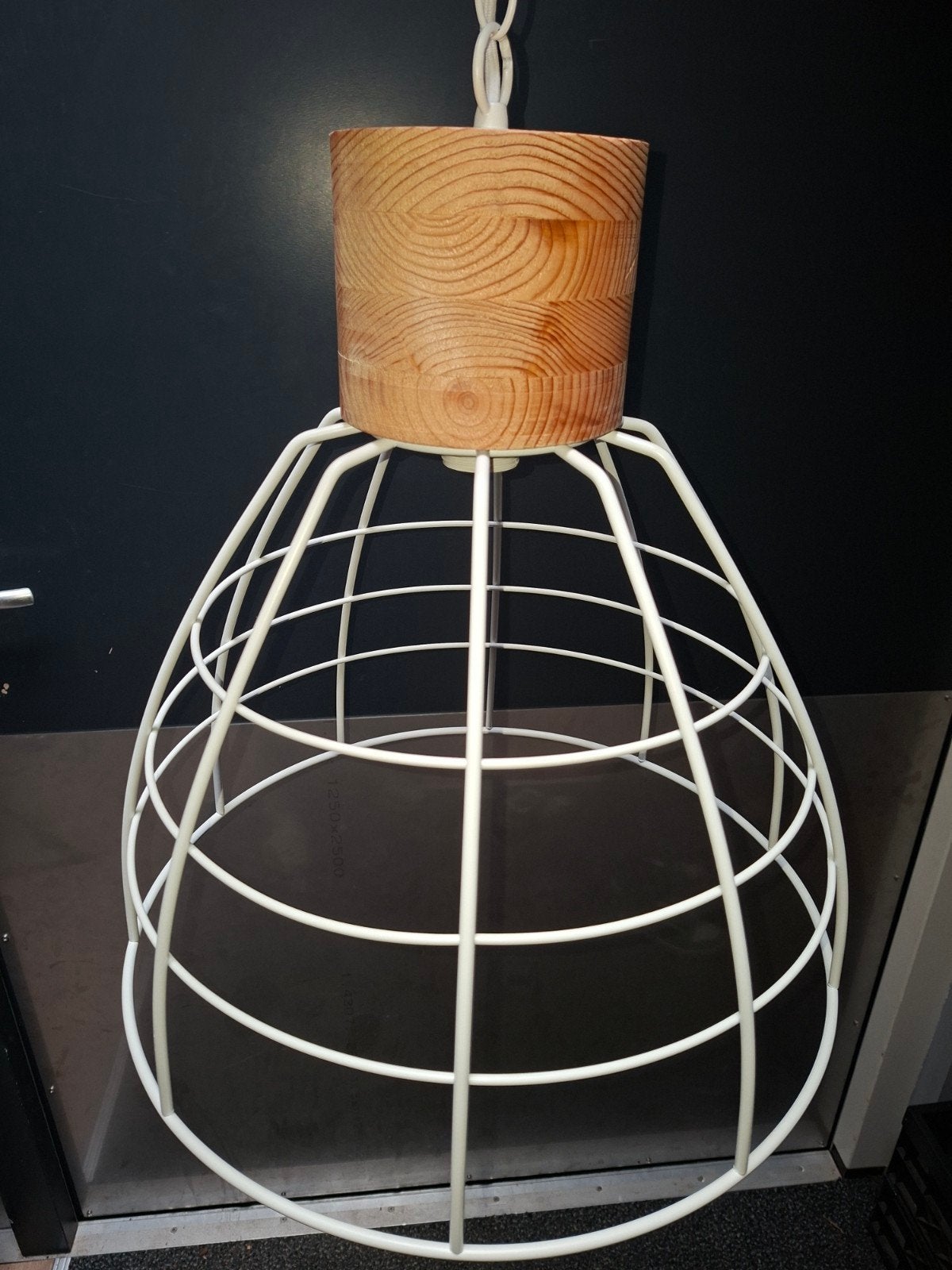 Hanglamp Mink wit met houten kop, Ophalen, E27 (groot), Zo goed als nieuw, Industriël