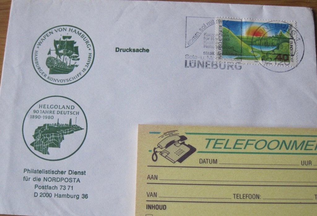eerstedag envelop Duitsland - Helgoland 90 jaar Duits - 1980, Ophalen of Verzenden, Beschreven, Europa