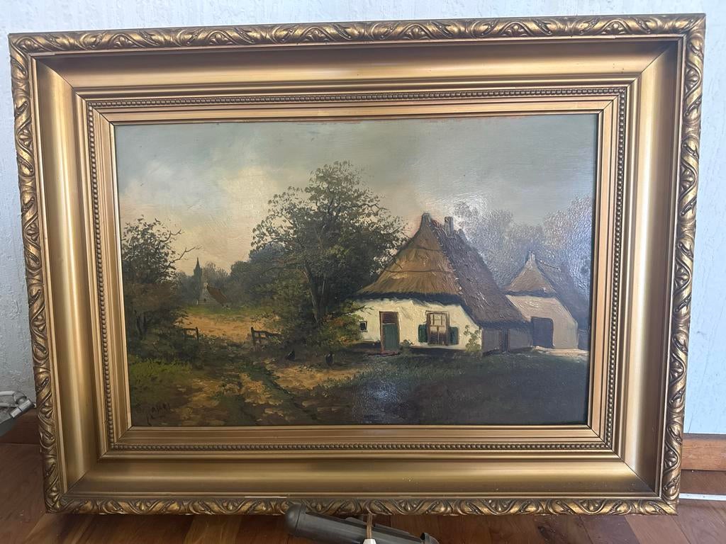 Oud Hollands Landschap Schilderij met Boerderij, Ophalen