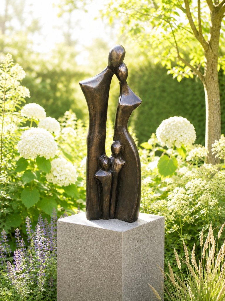 bronzen beeld / FAMILIE met 2 KINDEREN