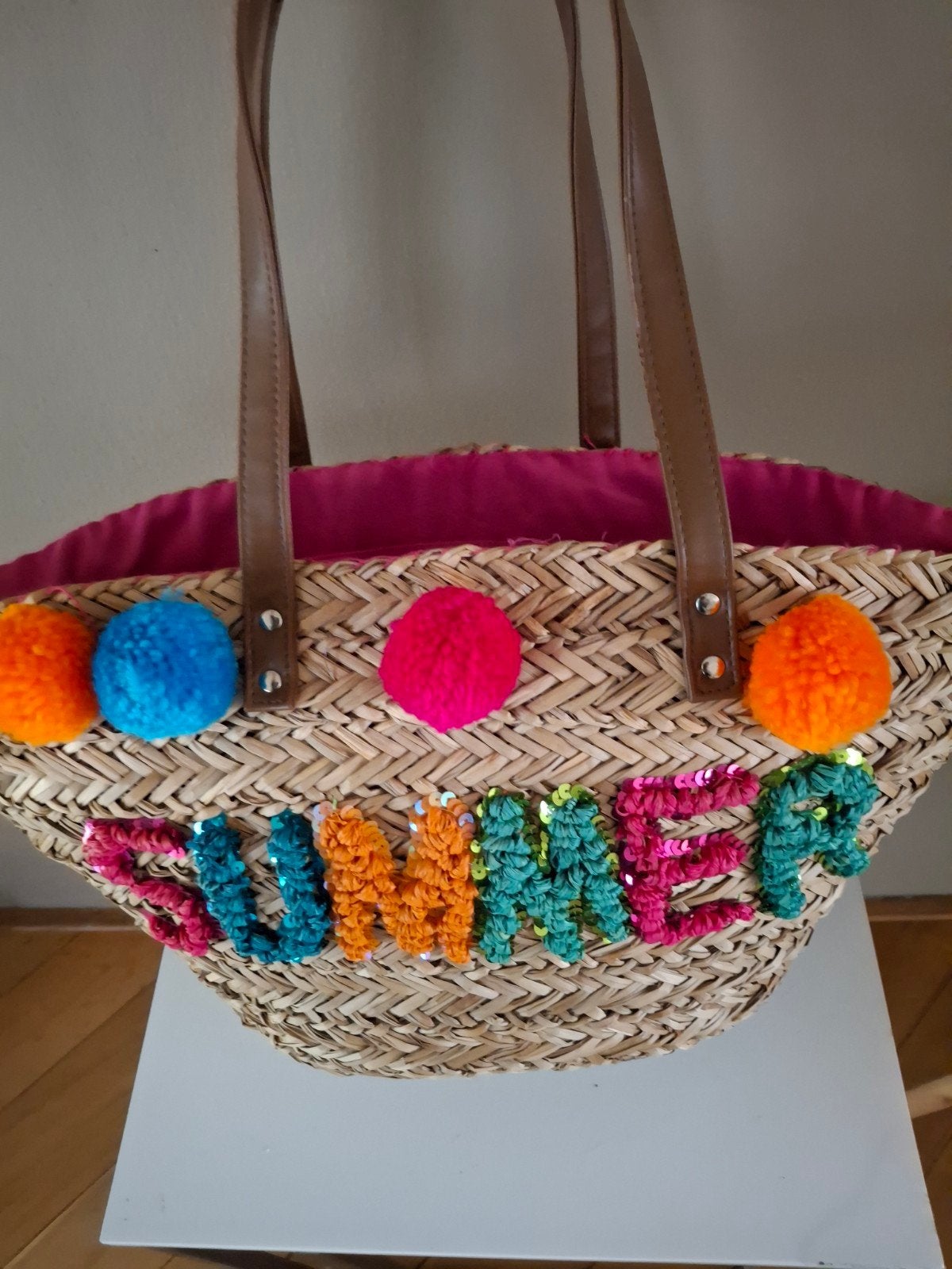 Zomerse Stro Shopper Tas met 'SUMMER' Opdruk en Pompoms, Ophalen of Verzenden, Shopper