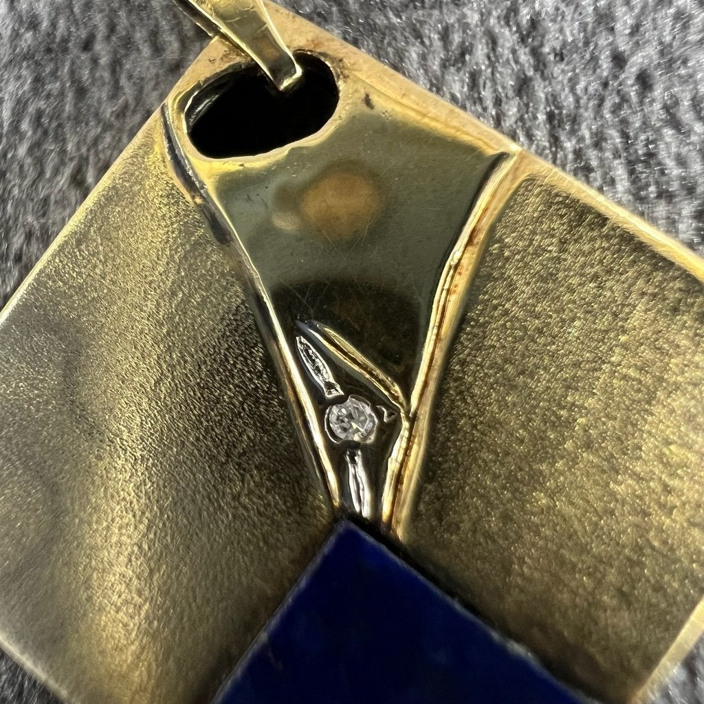 Gouden hanger | 8k* | 4,64g | vierk | lapis lazuli | 356884, Gebruikt, Overige voorstellingen, Ophalen of Verzenden, Goud