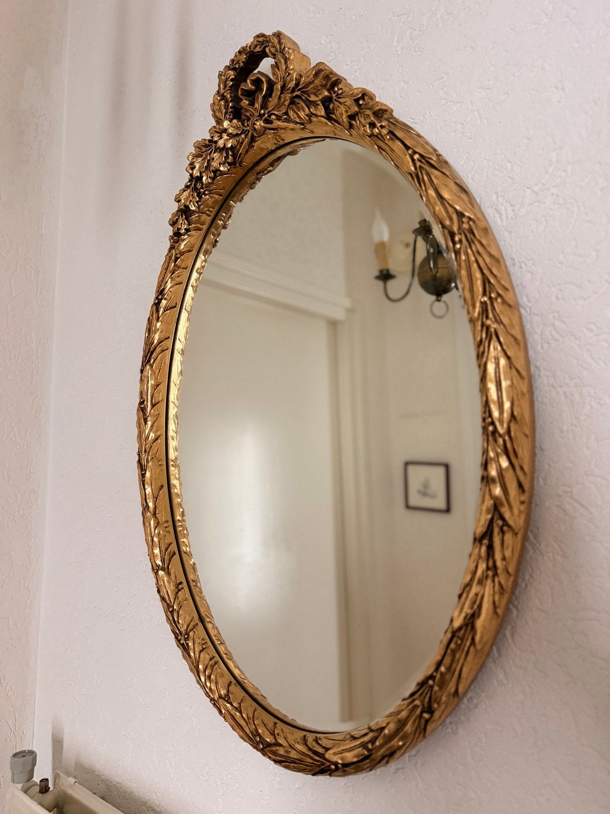 Gouden Ovale Spiegel met Sierlijke Lijst, Ophalen, Ovaal, Minder dan 50 cm, Minder dan 100 cm