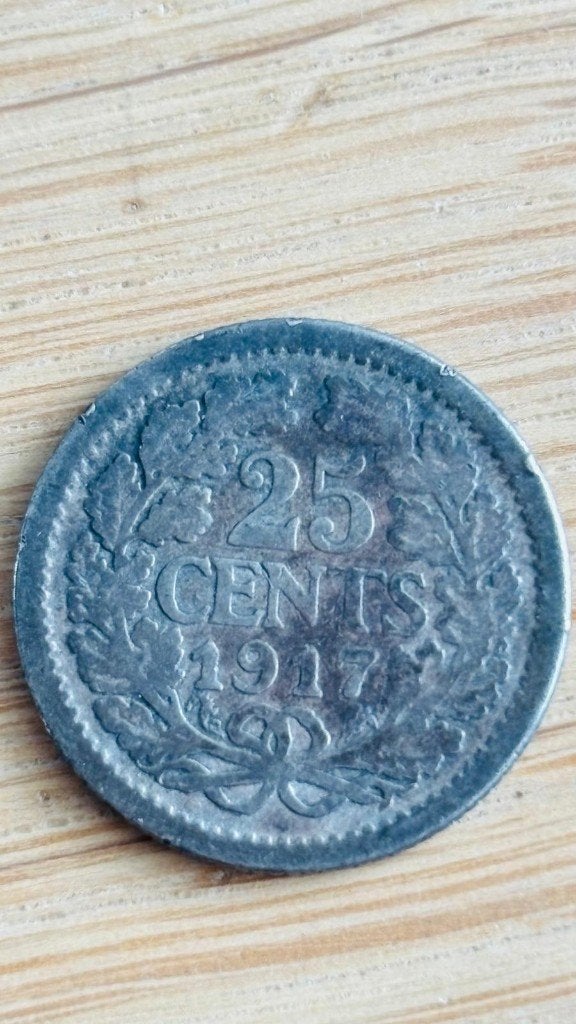 Zilveren 25 Cent Koningin Wilhelmina 1917, Zilver, 25 cent, Ophalen of Verzenden, Koningin Wilhelmina