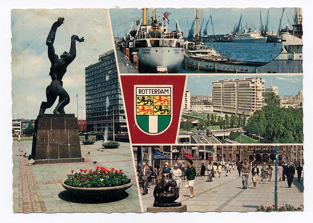 Rotterdam haven schip Atlantis beeld Lijnbaan Stadhuisplein, Ophalen of Verzenden, 1960 tot 1980, Gelopen, Zuid-Holland