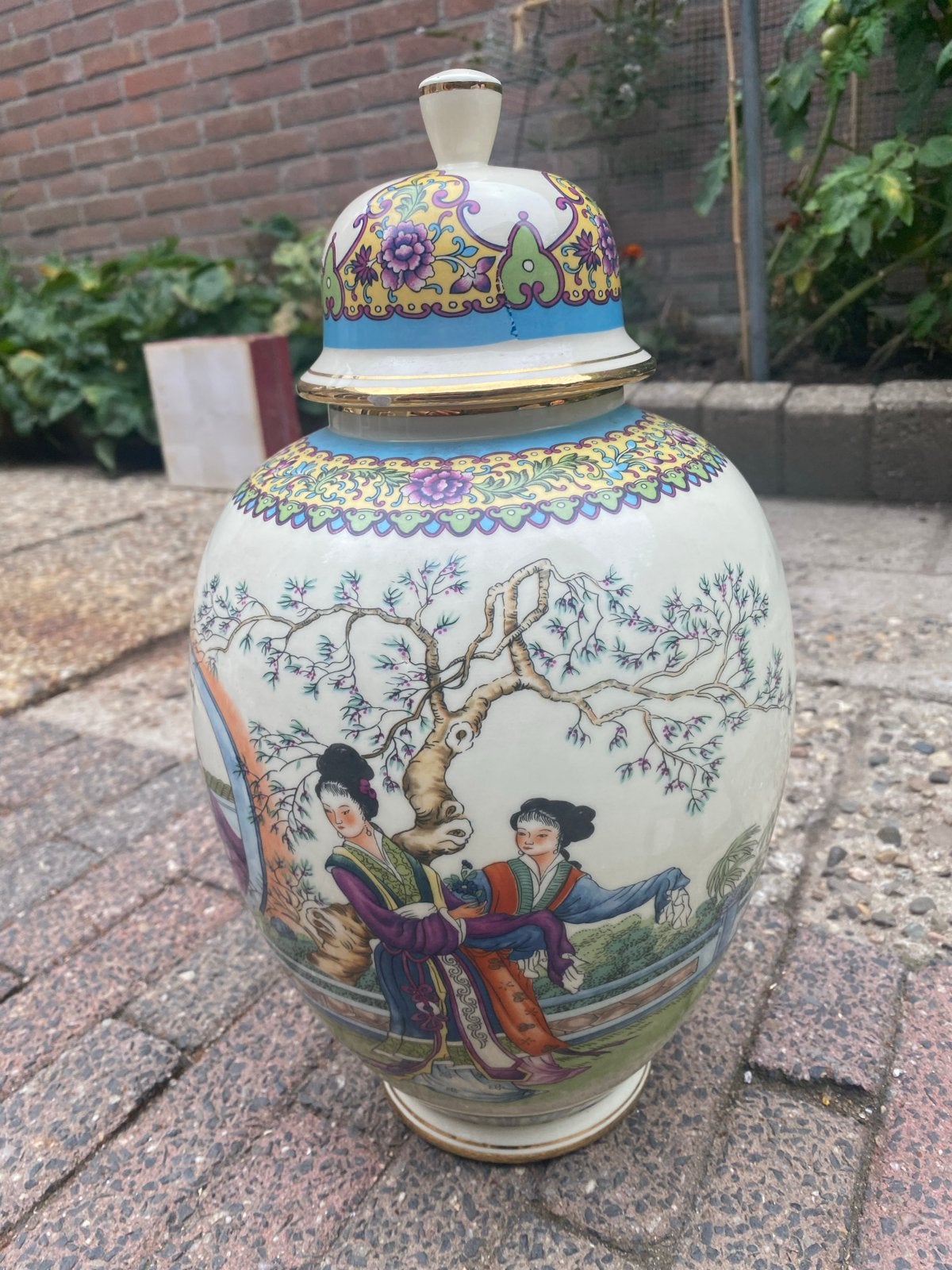 Decoratieve Chinese gemberpot met deksel, handgeschilderd, Antiek en Kunst, Ophalen