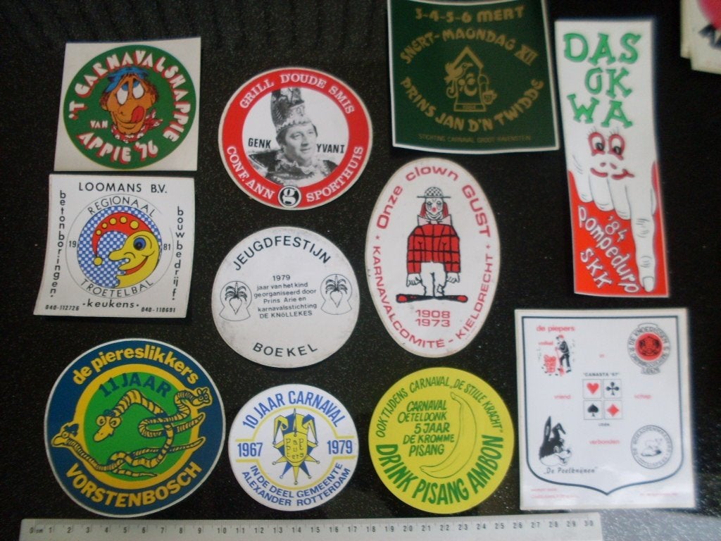 46x carnaval stickers jaren 80 eighties, Verzenden, Zo goed als nieuw, Bedrijf of Vereniging