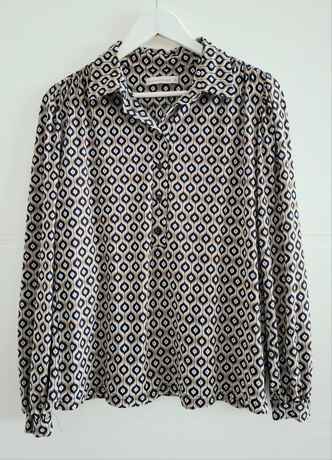 Studio Anneloes travelstof blouse S | Navy/okergeel | Print, Kleding | Dames, Studio Anneloes, Meerkleurig, Ophalen of Verzenden