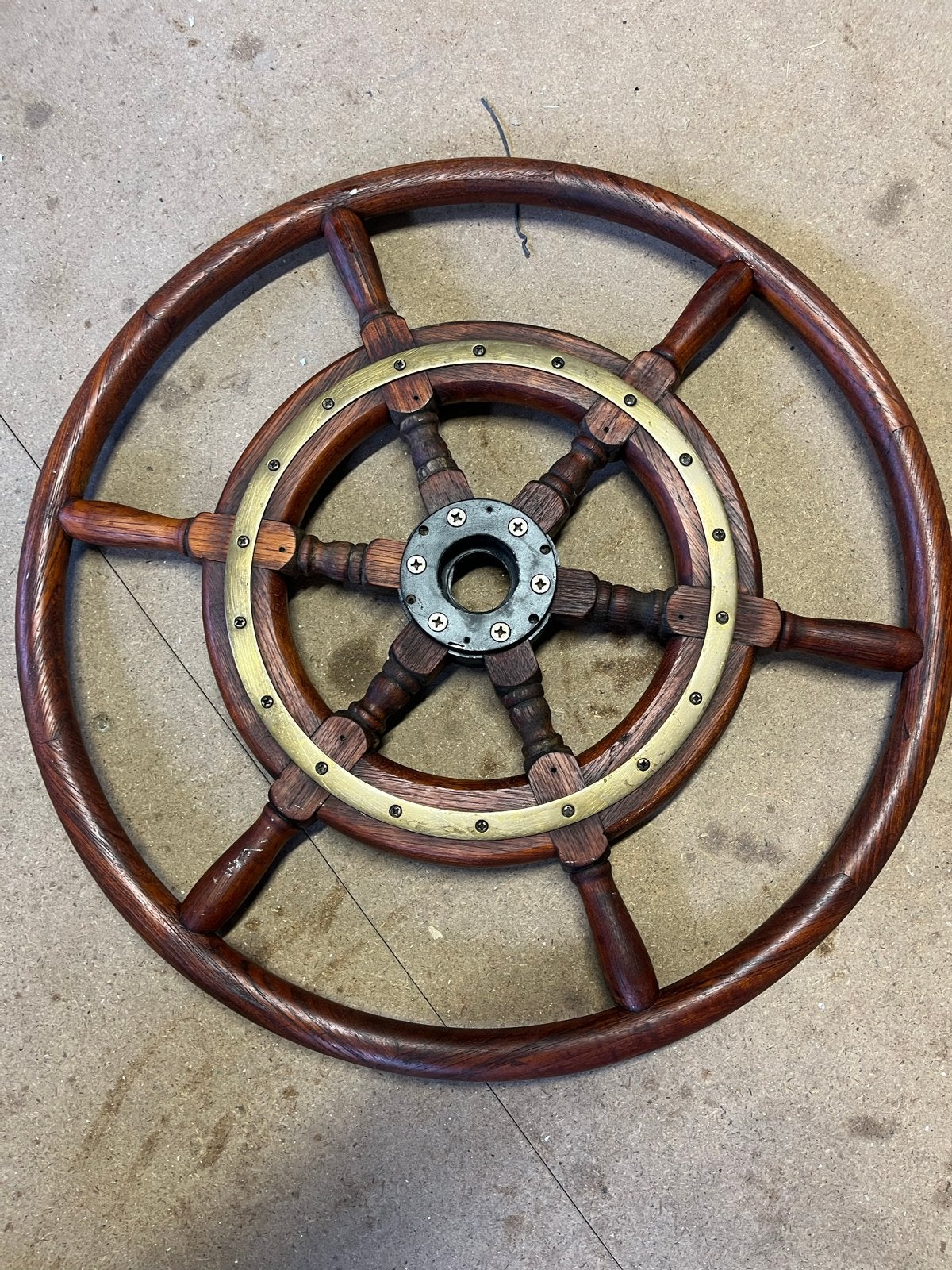 Groot teakhouten stuurwiel - Diameter 55 cm, Antiek en Kunst, Ophalen of Verzenden