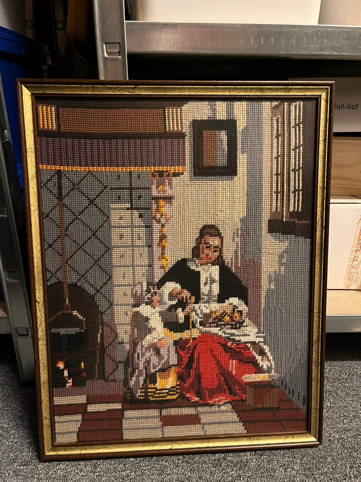 Vintage geborduurd schilderij + lijst 40x50, Ophalen