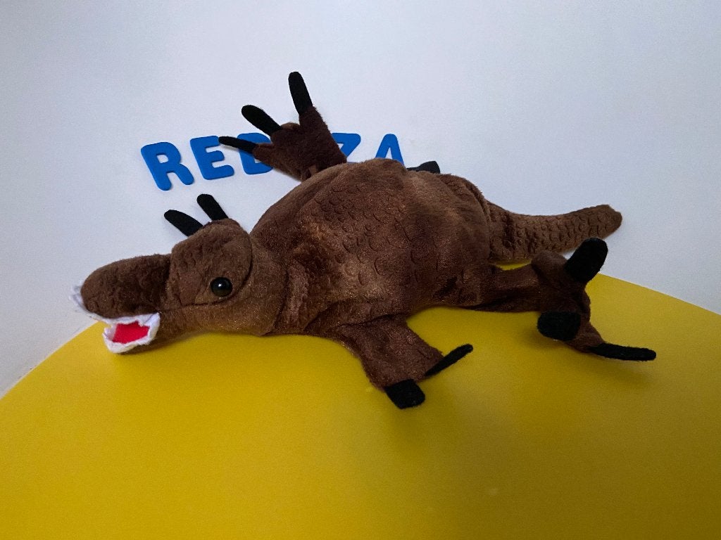 K3247 toi-toys handpop dino bruin, Ophalen of Verzenden, Zo goed als nieuw, Overige typen